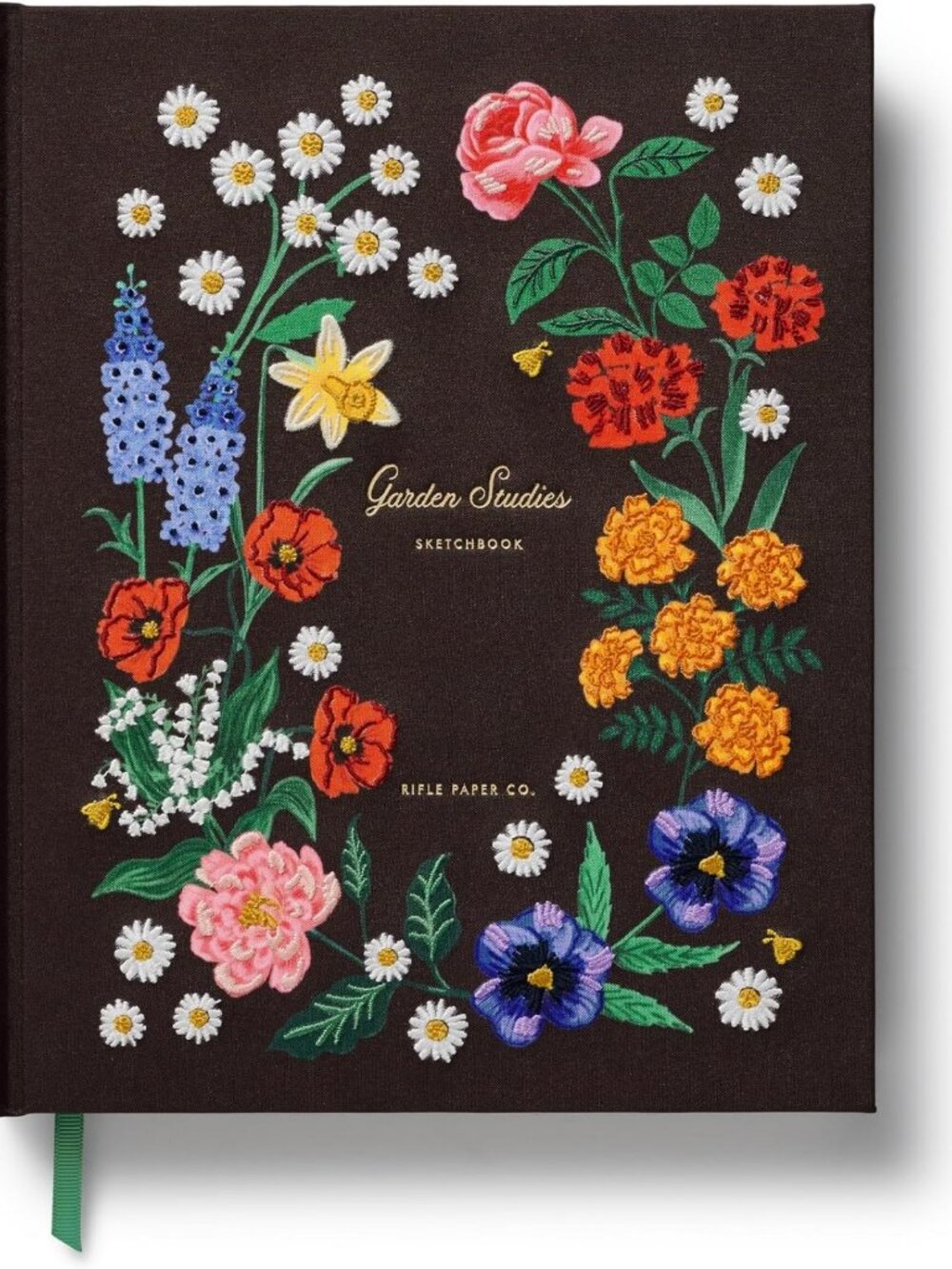 Embroidered Garden Study Sketchbook with Ribbon Bookmark - Perfect for